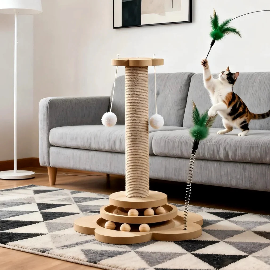 Griffoir chat en sisal avec plateau à balles