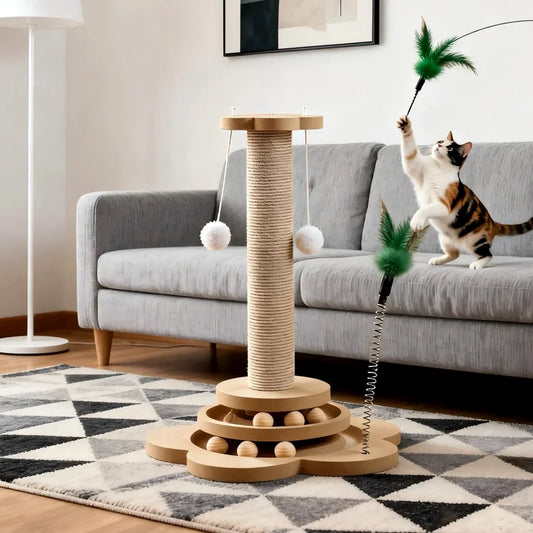 Griffoir chat en sisal avec plateau à balles